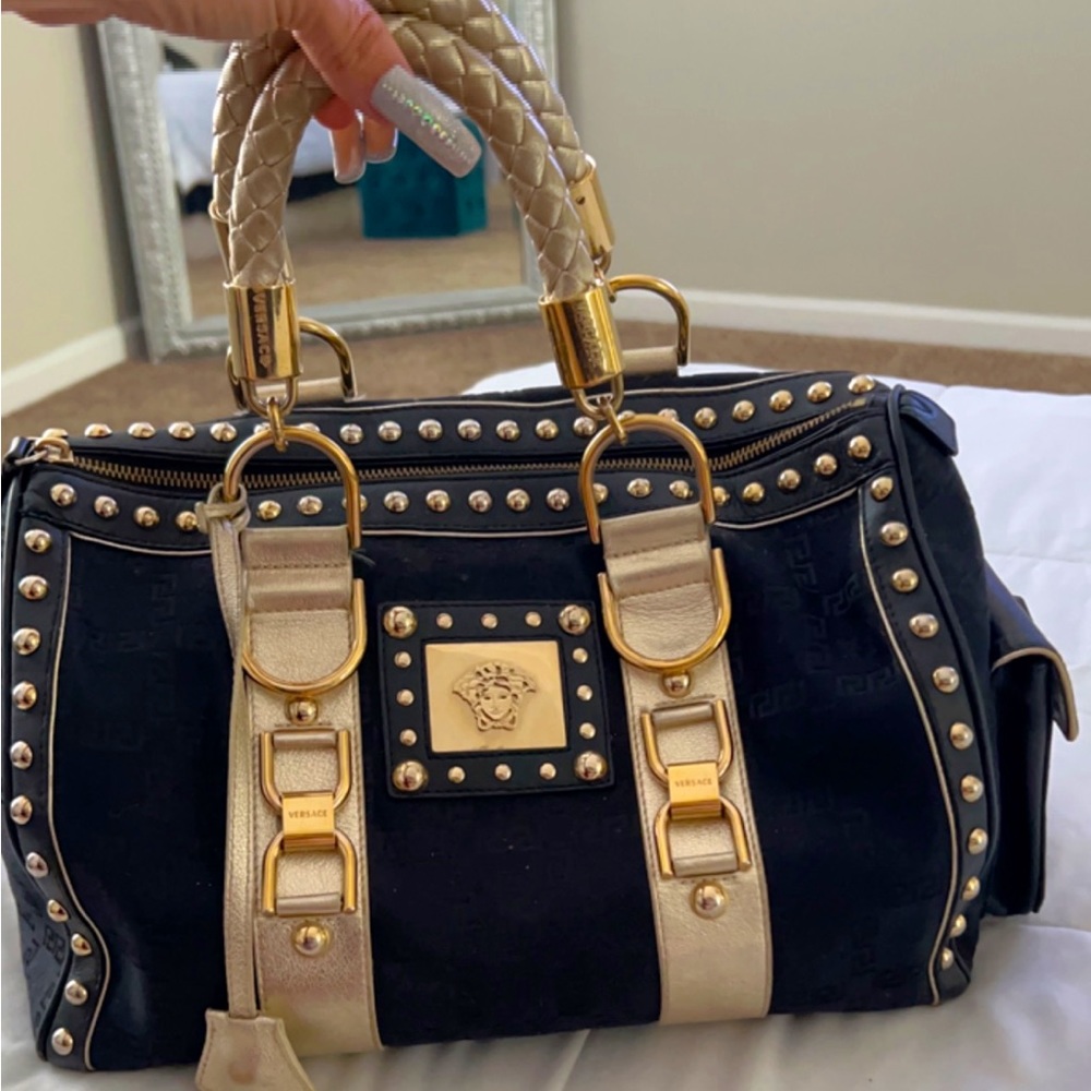 Authentic Versace Vintage Purse. Black and Gold.